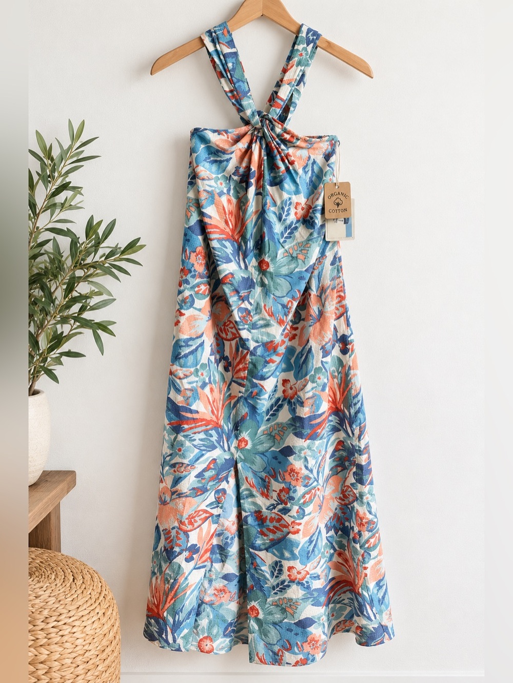 NWT Faherty Bay Twist Seersucker Halter Midi Dress Paradise Blossom Floral S